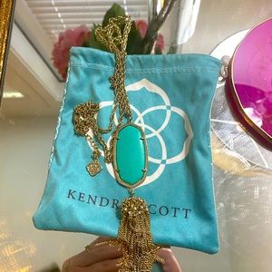 Original Gold Kendra Scott Rayne Tassel Necklace with Teal Stone